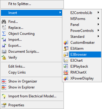 Inserting an E3Browser on a Screen