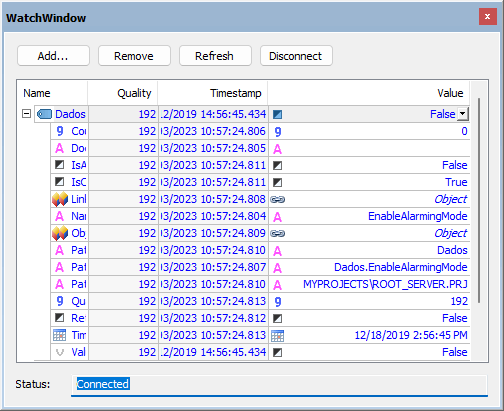 Elipse Power Studio > Toolbars > WatchWindow