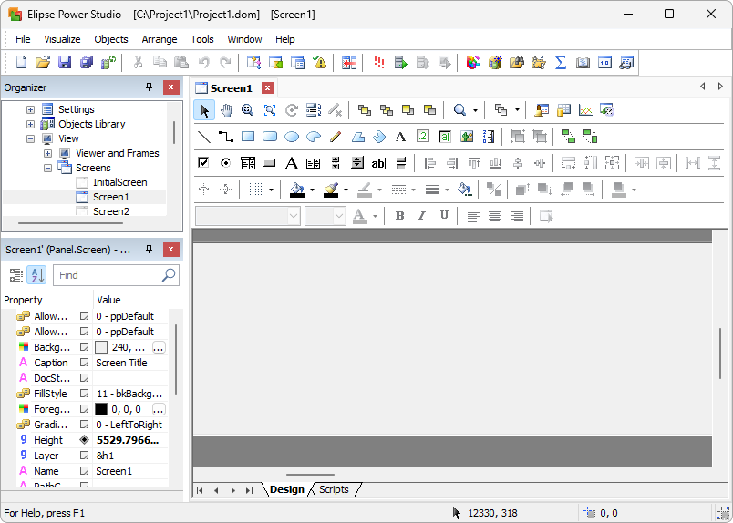 Design tab of a Screen Design tab of a Screen