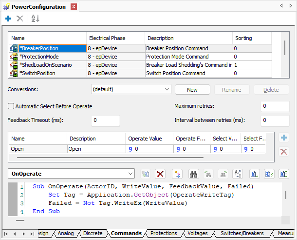 Commands tab Commands tab
