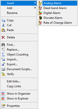 Inserting an Analog Alarm Inserting an Analog Alarm