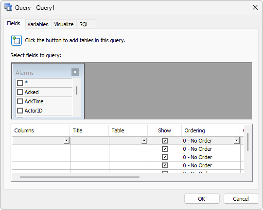 Query's configuration window Query's configuration window