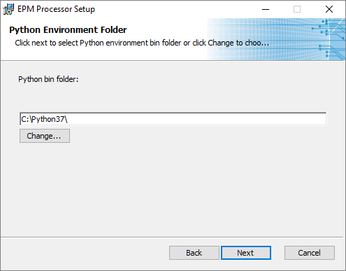 Selecting the installation directory of the Python interpreter