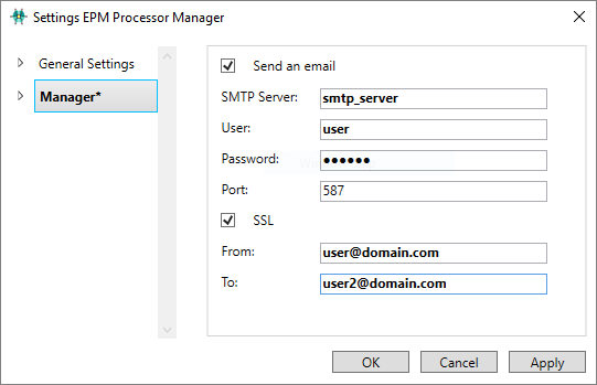 Configurations for sending e-mails