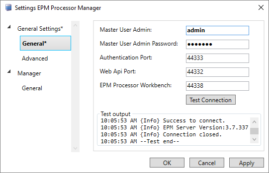 Configuration of EPM Server Master