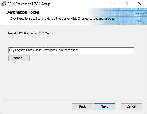 Selecting a directory to install EPM Processor