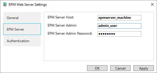 EPM Webserver Settings window