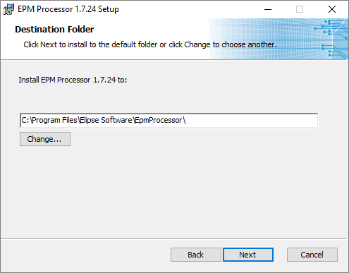 Selecting a directory to install EPM Processor Selecting a directory to install EPM Processor