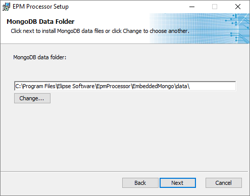 Selecting a directory to install MongoDB Selecting a directory to install MongoDB