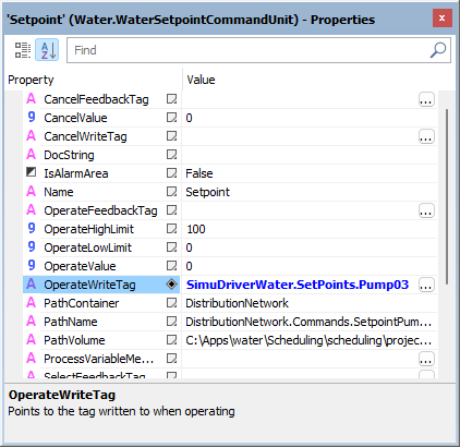 Configuration of properties of Setpoint Commands