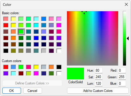 Window to select a color for a Pen Window to select a color for a Pen