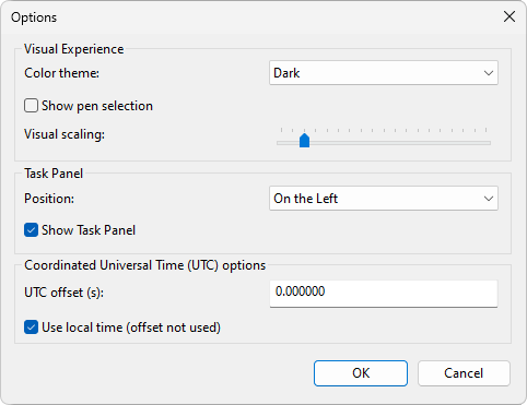 Options window Options window