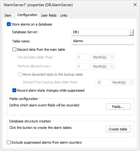 Configurations for Alarm Table Generation