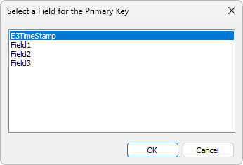 Window to select a Field for the Primary Key Window to select a Field for the Primary Key