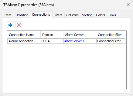 Connections tab of an E3Alarm