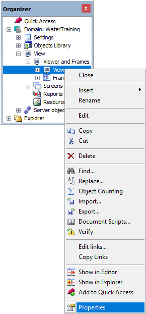 Viewer's Properties option