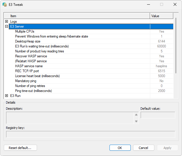 E3 Server configuration