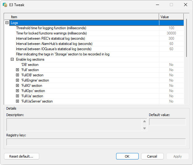 Log configuration