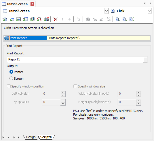 Settings for the Print Report Pick