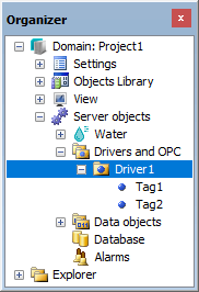 Driver1 is the parent object of Tag1 and Tag2 Driver1 is the parent object of Tag1 and Tag2