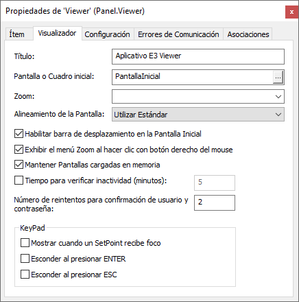 Ventana de propiedades del Viewer
