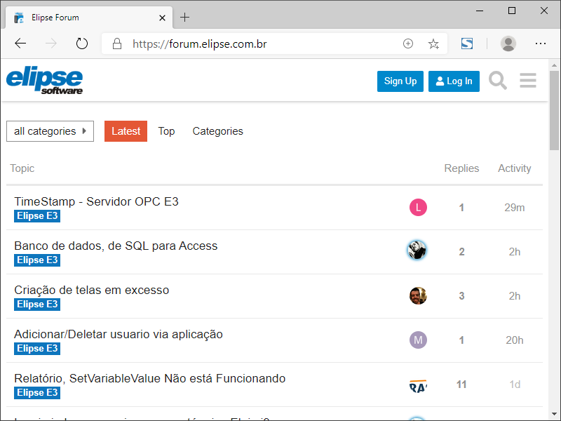 Página inicial del Fórum de Elipse Software