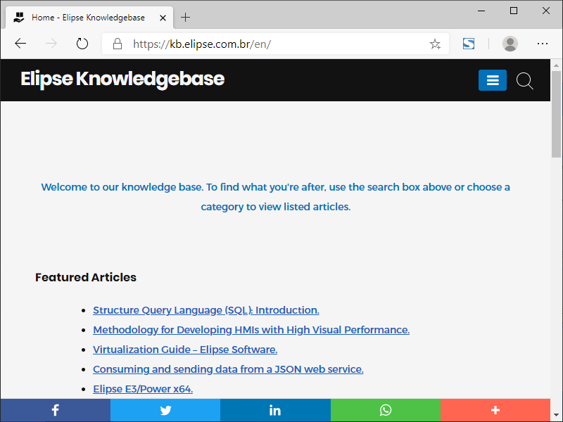 Página inicial de Elipse Knowledgebase