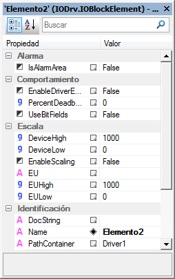 Lista de Propiedades en modo categoría Lista de Propiedades en modo categoría