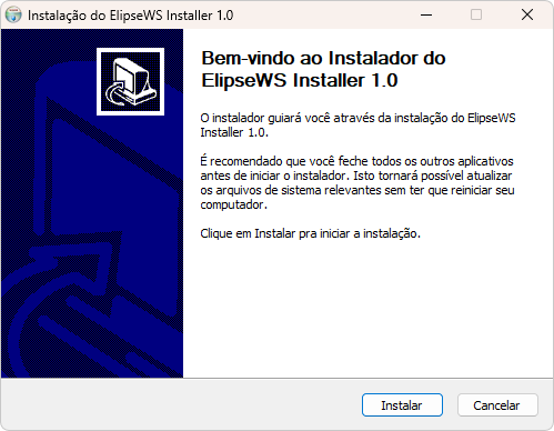 Tela inicial do Instalador do ElipseWS