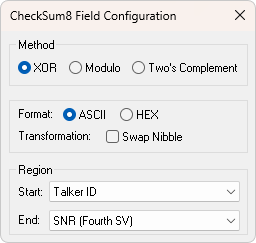Janela CheckSum8 Field Configuration