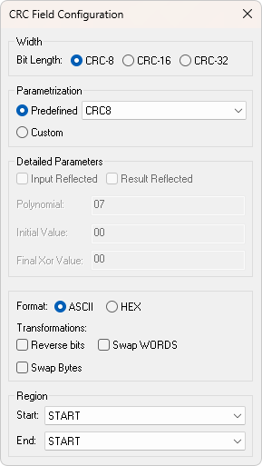 Janela CRC Field Configuration