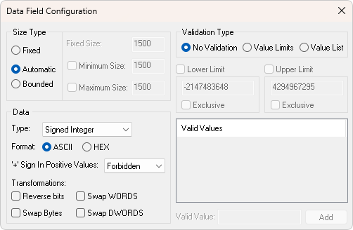 Janela Data Field Configuration