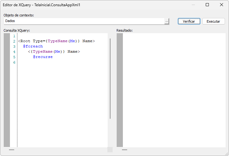 Janela Editor de XQuery Janela Editor de XQuery