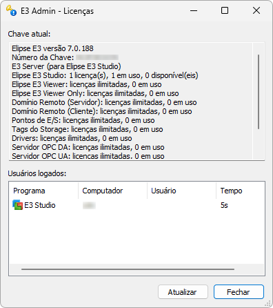 Janela E3 Admin - Licenças