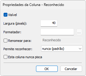 Janela Propriedades da Coluna Janela Propriedades da Coluna