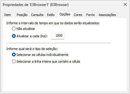Aba Opções Aba Opções