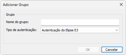 Janela Adicionar Grupo com autenticação do Elipse E3 Janela Adicionar Grupo com autenticação do Elipse E3