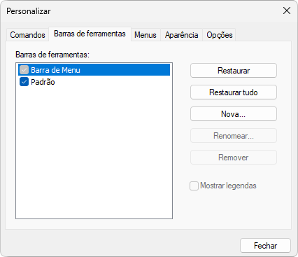 Aba Barras de ferramentas Aba Barras de ferramentas