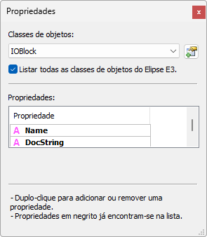 Janela Propriedades Janela Propriedades