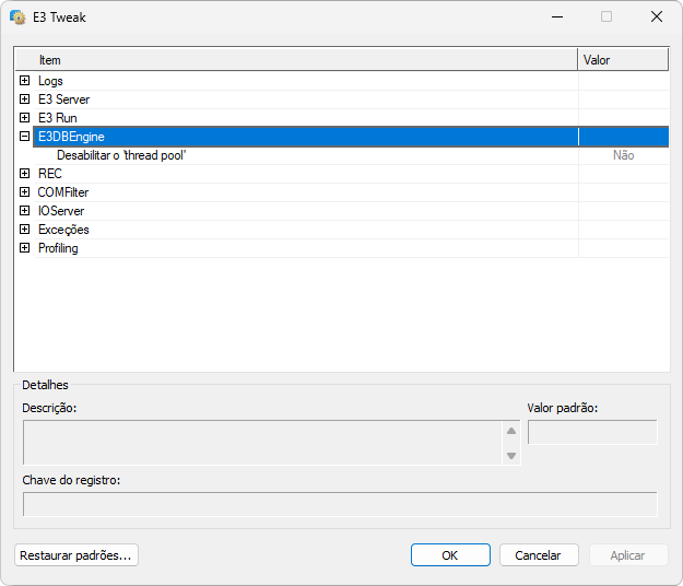 Configurações do E3DBEngine