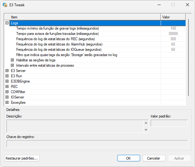 Configurações dos Logs