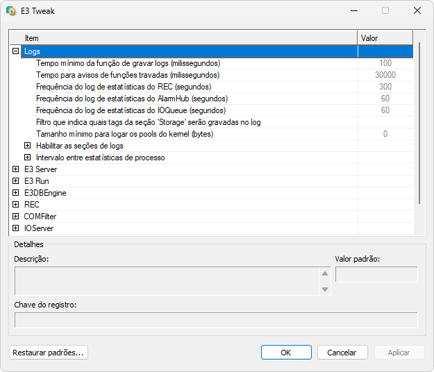 Configurações dos Logs