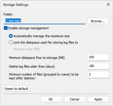 Janela Storage Settings