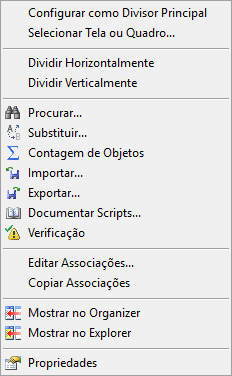 Menu de divisão do Quadro