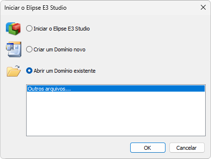Caixa de diálogo inicial do Elipse E3 Studio