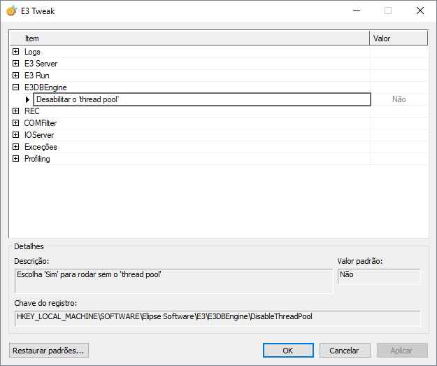 Opção Desabilitar o 'thread pool'