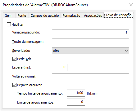 Fonte de Alarme de Taxa de Variação