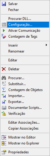 Menu Configuração