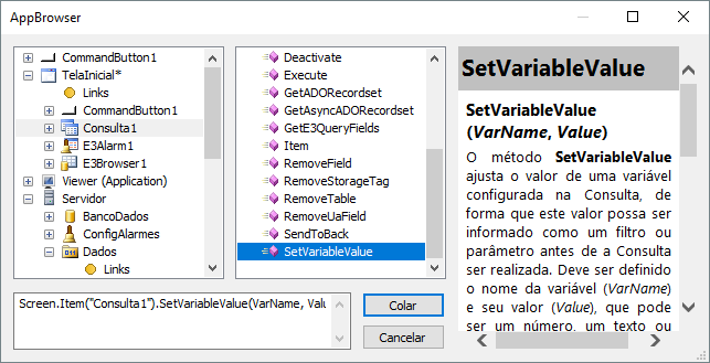 Método SetVariableValue da Consulta