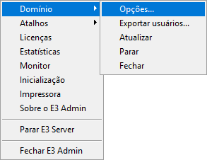Menu Domínio - Opções